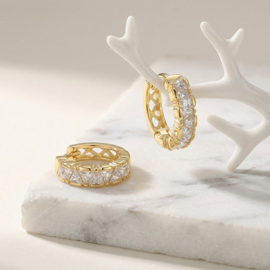 Trillion-Cut CZ Huggie Hoop Earrings – zircon earrings, side detail