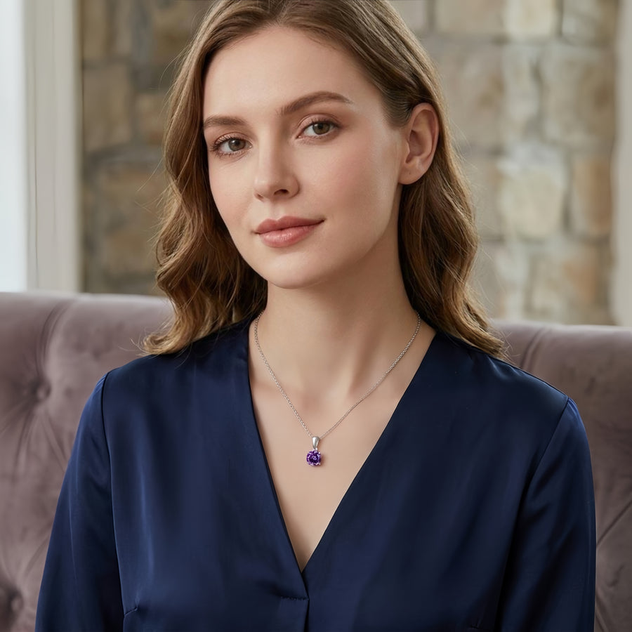 Purple Gemstone Bezel Pendant Necklace – sterling silver necklace