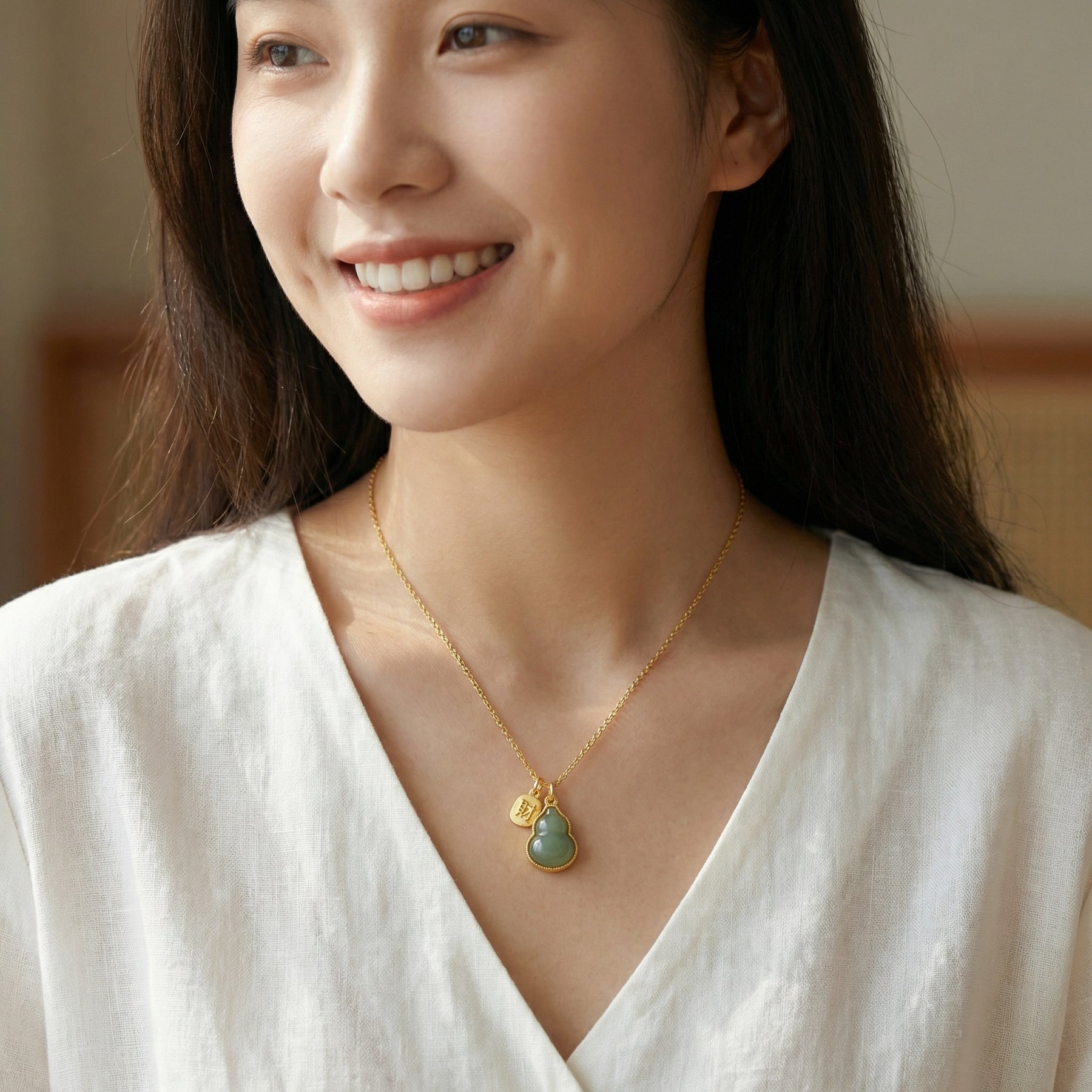 Jade Hulu Gourd Fortune Necklace – jade necklace, side detail
