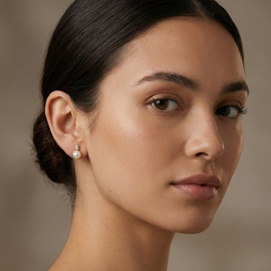 Pearl and Oval Bezel-Set Stud Earrings – pearl earrings