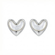 Sterling Silver Pearl Heart Studs – pearl earrings, front view