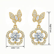 Butterfly and Floral Drop Earrings – sterling silver earrings, close-up