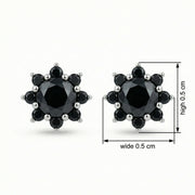 Floral Black Gemstone Cluster Studs – sterling silver earrings, side detail