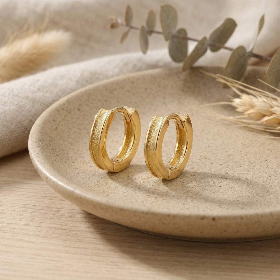 Textured Huggie Earrings with Border – sterling silver earrings