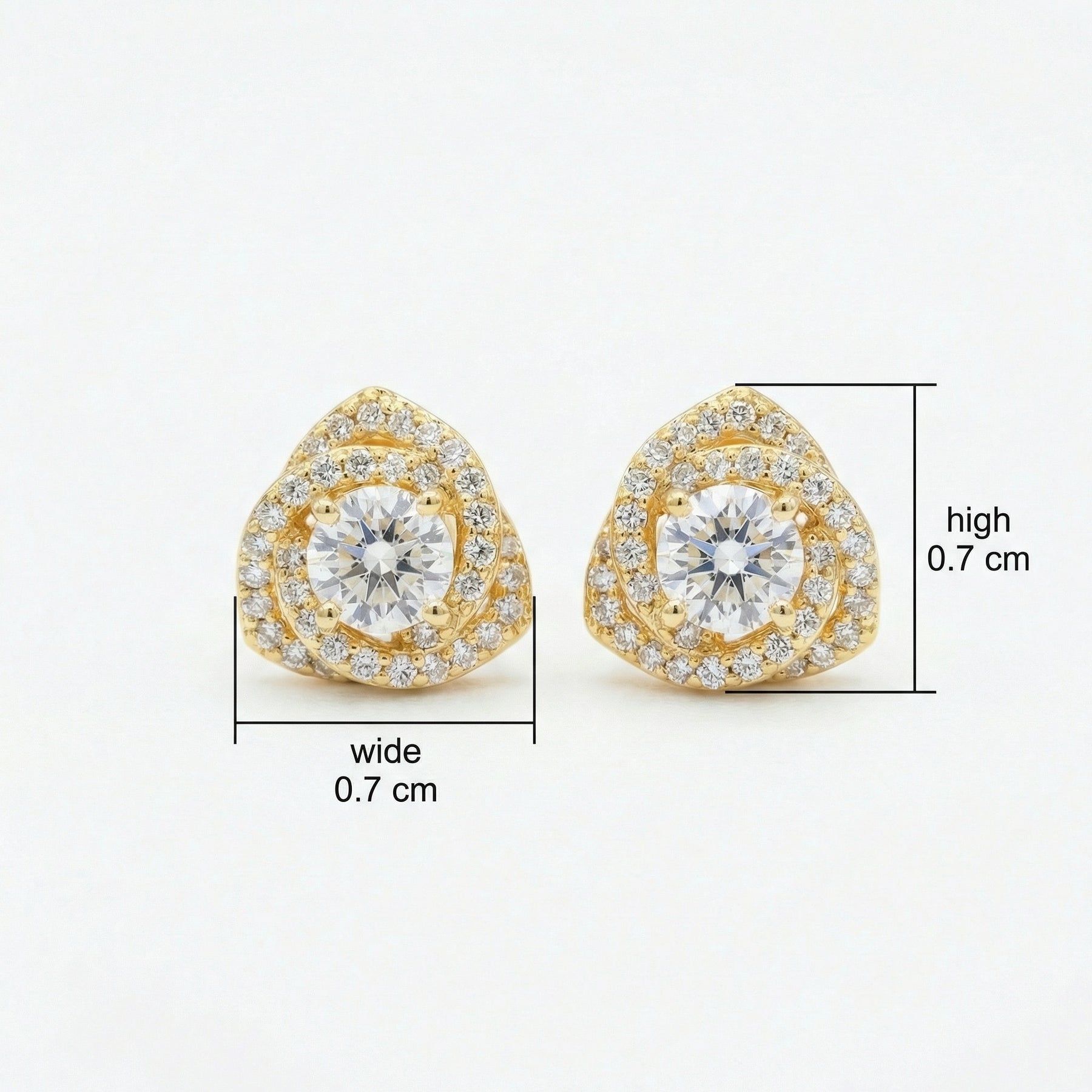 Double Halo Round Stud Earrings – sterling silver earrings, close-up