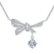 Silver Bow Necklace with Sparkling stone Charm – sparkling stone necklace, craftsmanship detail