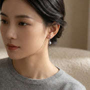 Grey Pearl Cutout Hoop Earrings – pearl earrings, front view