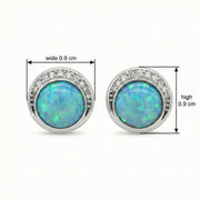 Blue-Green Opal Crescent Halo Studs – opal earrings, side detail