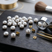 White Pearl Stud Earrings – pearl earrings, front view