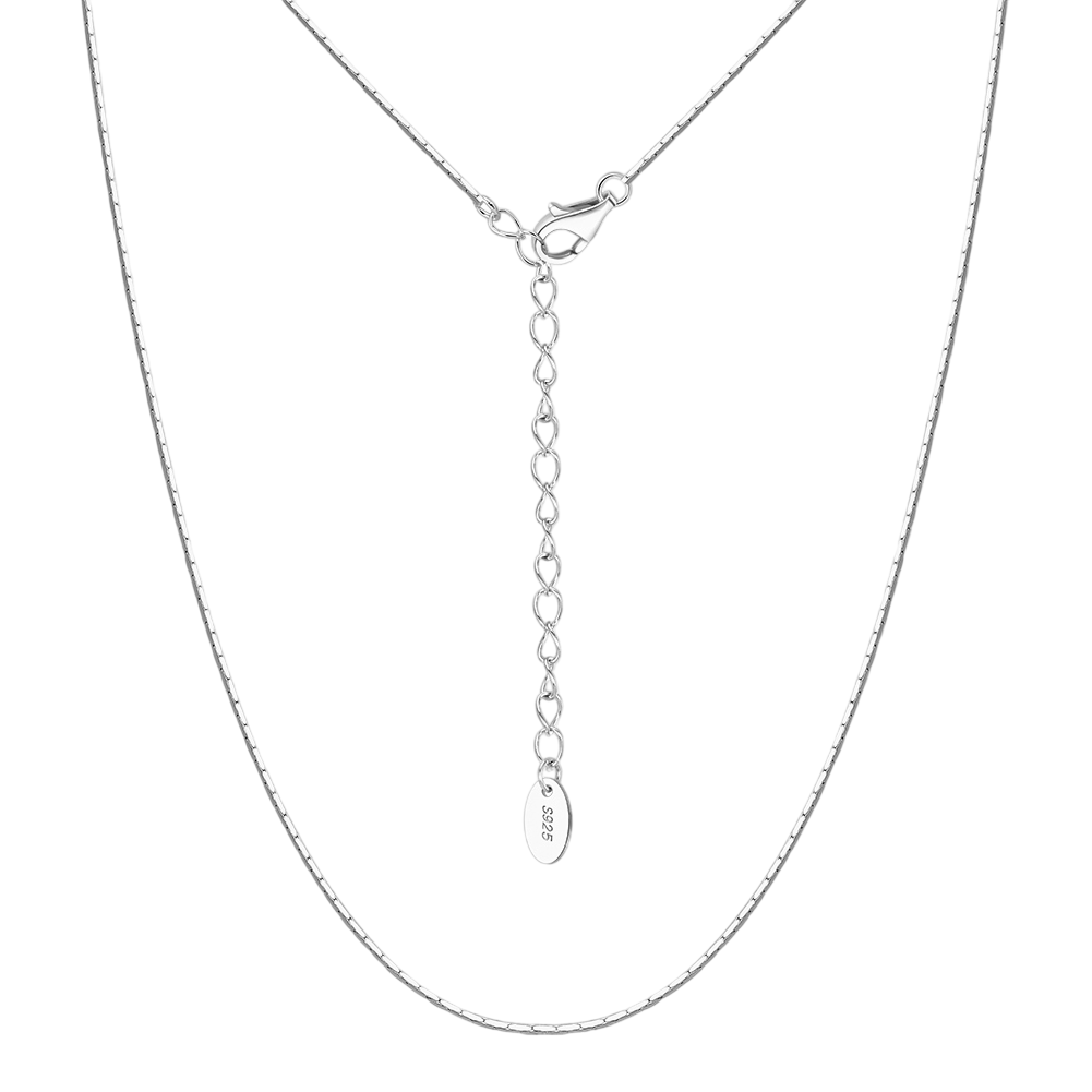 Box Chain Necklace with S Charm – sterling silver necklace, close-up