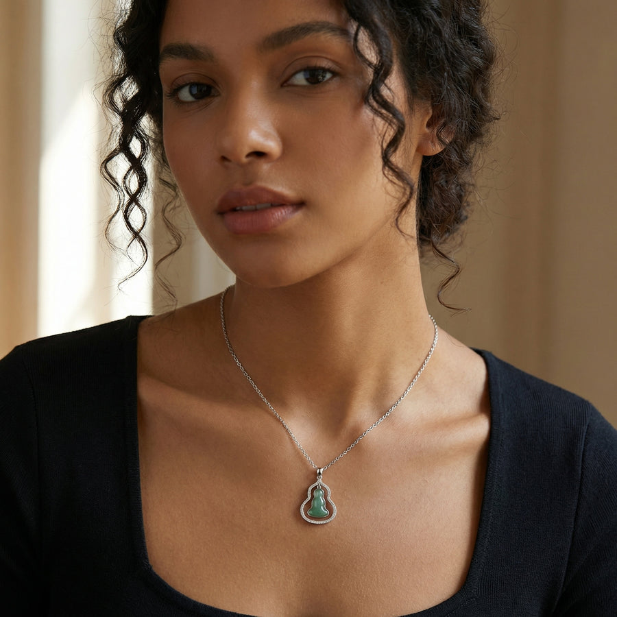 Irregular Jade Gourd Halo Necklace II – jade necklace, close-up