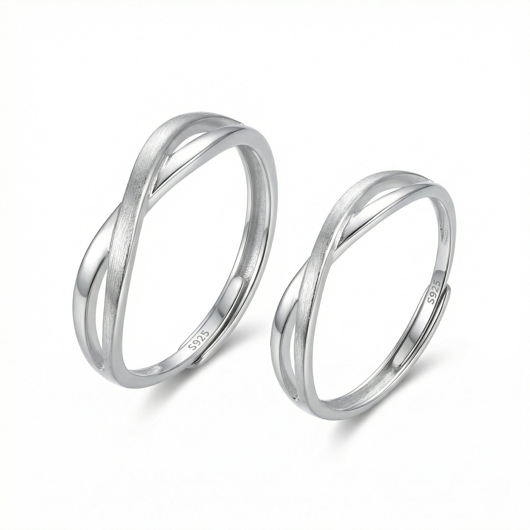 Infinity Twist Couple Rings Set – sterling silver ring, front view