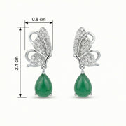 Butterfly Drops with Green Teardrop Stones – sterling silver earrings, side detail