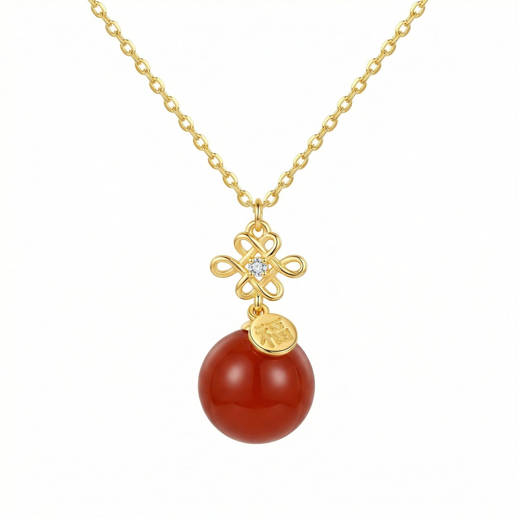 Chinese Knot Fu Character Necklace – sterling silver necklace, close-up