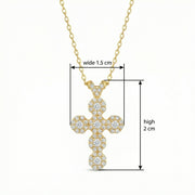 Sparkling stone Cluster Cross Pendant Necklace – sterling silver necklace, side detail