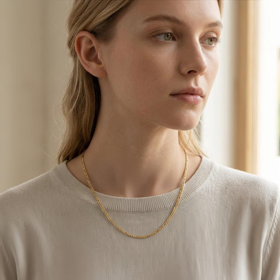 gold-tone Figaro Chain Necklace with Charm – sterling silver necklace, front view