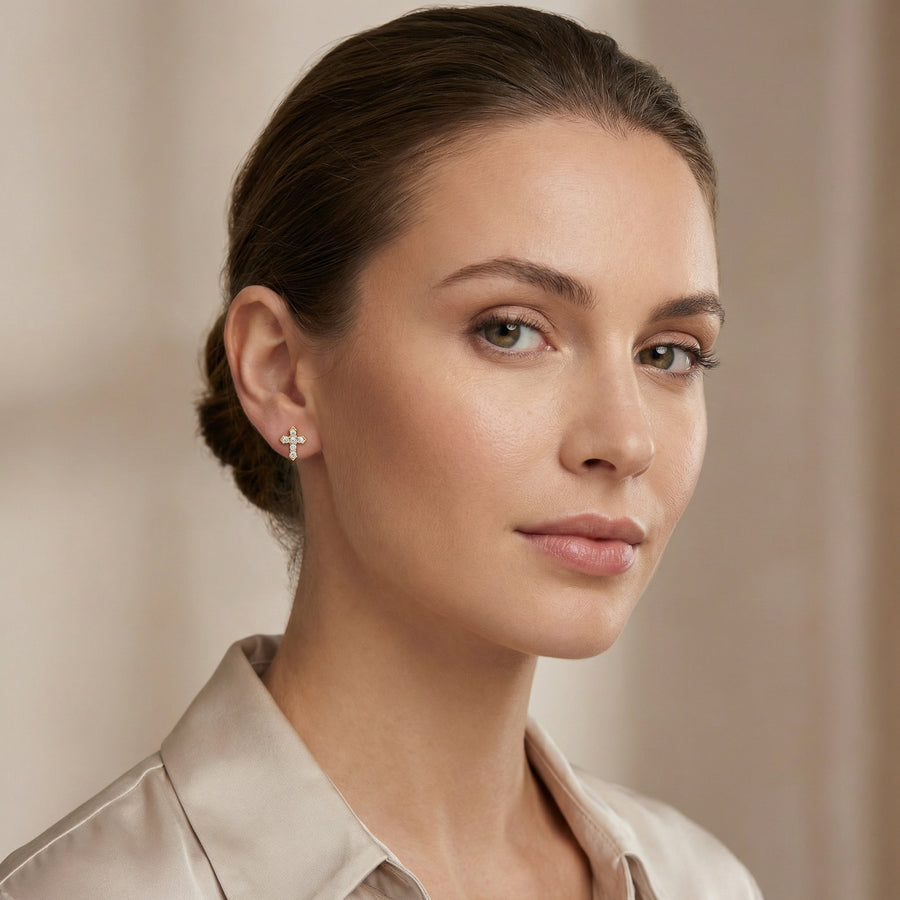 Cruciform Stud Earrings, Pointed Tips – sterling silver earrings, side detail