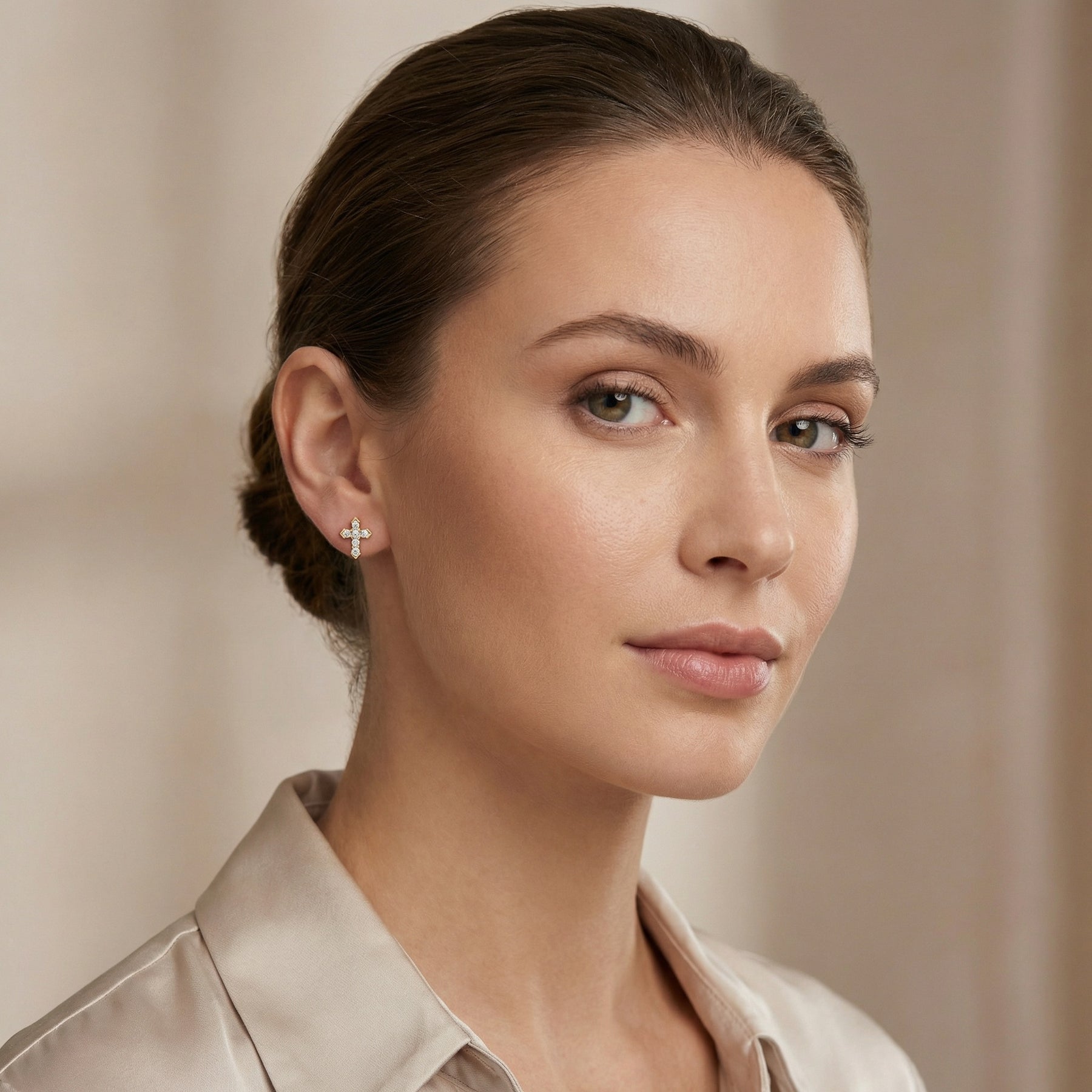 Cruciform Stud Earrings, Pointed Tips – sterling silver earrings, side detail