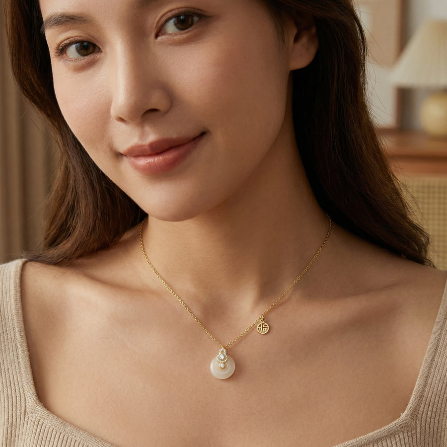 Gourd and Fortune Coin Necklace – sterling silver necklace, close-up