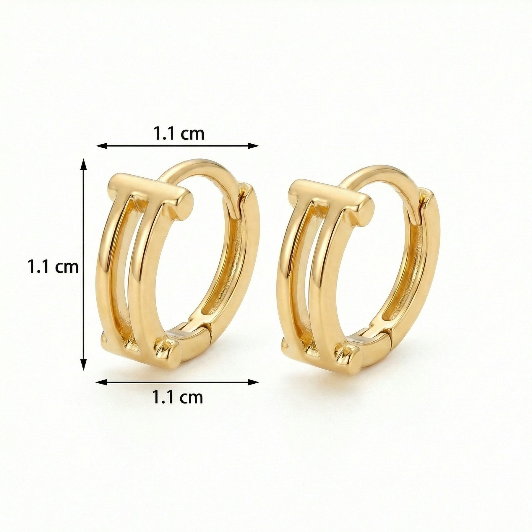 Double-Bar Geometric Huggie Hoops – sterling silver earrings, close-up