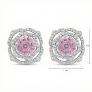 Pink Hexagon Rose Stud Earrings – sterling silver earrings, close-up