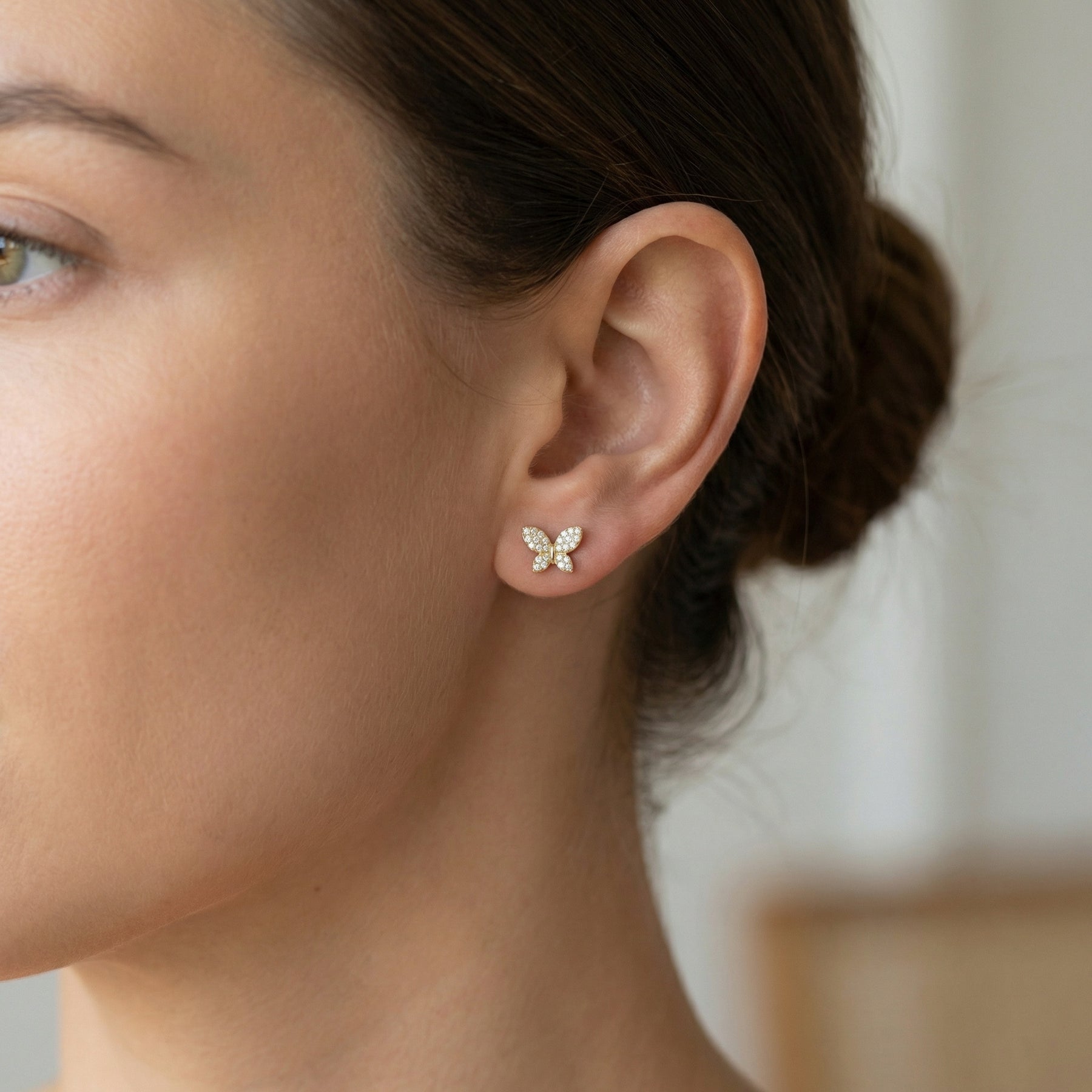Butterfly Studs, Shimmering Pavé – sterling silver earrings, side detail