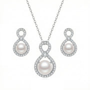 Infinity Pearl Necklace and Earrings Set – pearl earrings, close-up