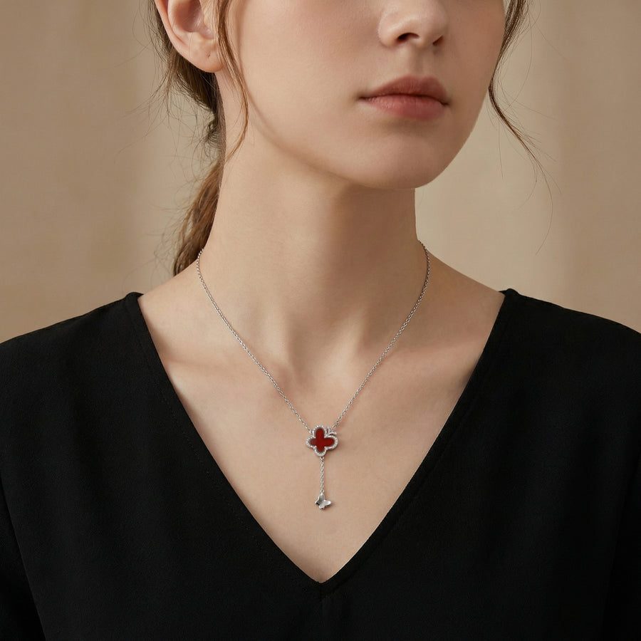 Butterfly Necklace with Red Stone Inlay – sterling silver necklace
