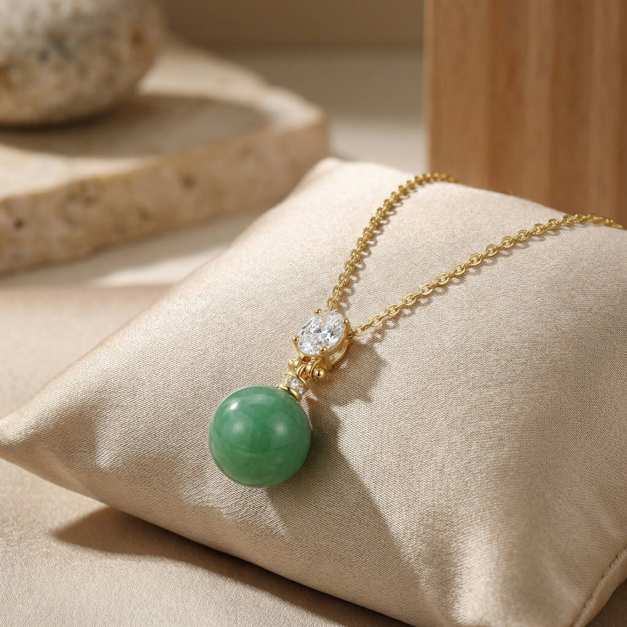Green Jade Sphere Pendant Necklace – jade necklace, side detail