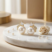 Pearl Shooting Star Stud Earrings – pearl earrings, front view