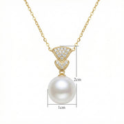 White Pearl Necklace, Geometric Accents – pearl necklace, side detail
