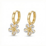 Floral Charm Huggie Hoop Earrings – sterling silver earrings, close-up