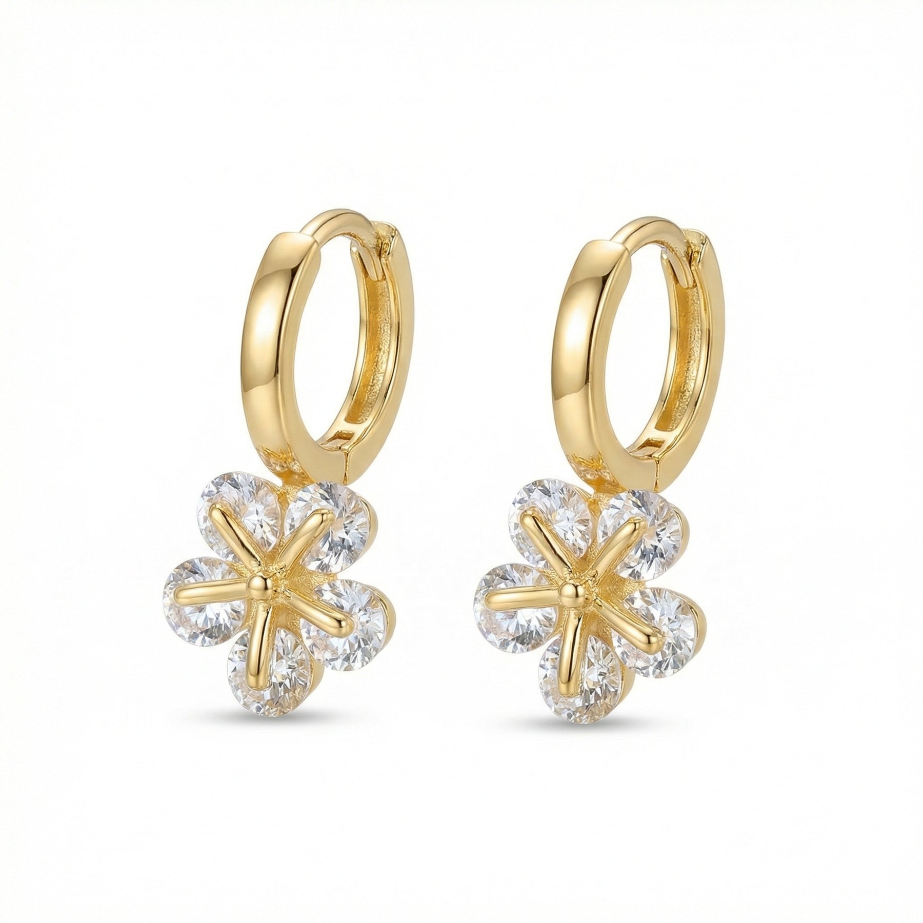 Floral Charm Huggie Hoop Earrings – sterling silver earrings, close-up