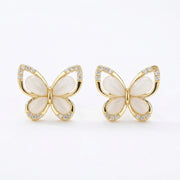 Butterfly Studs, White Inlay Wings – sterling silver earrings, front view