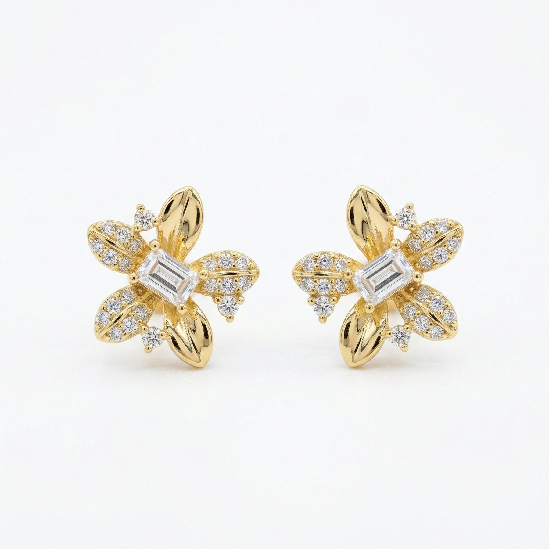 Lily-Inspired Rectangular-cut Stud Earrings – sterling silver earrings, side detail