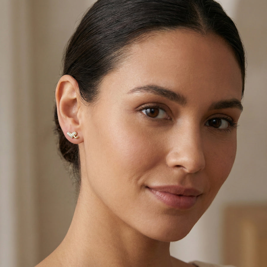 Heart-to-Heart Duo Stud Earrings – sterling silver earrings, side detail