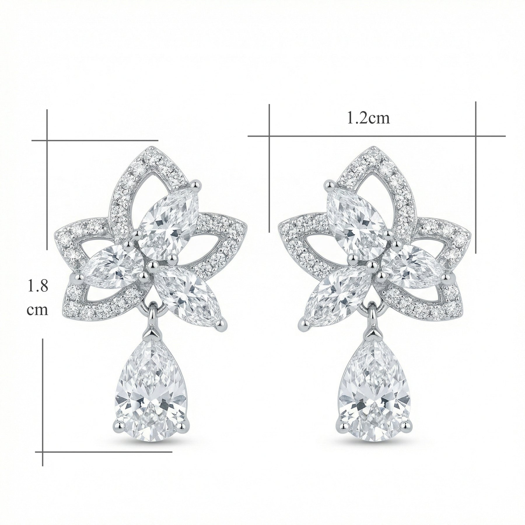 Lily-Inspired Floral Drop Earrings – sterling silver earrings, close-up