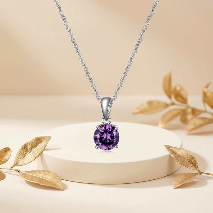 Purple Gemstone Bezel Pendant Necklace – sterling silver necklace, front view