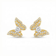 Butterfly Wing Studs with Heart Stones – sterling silver earrings