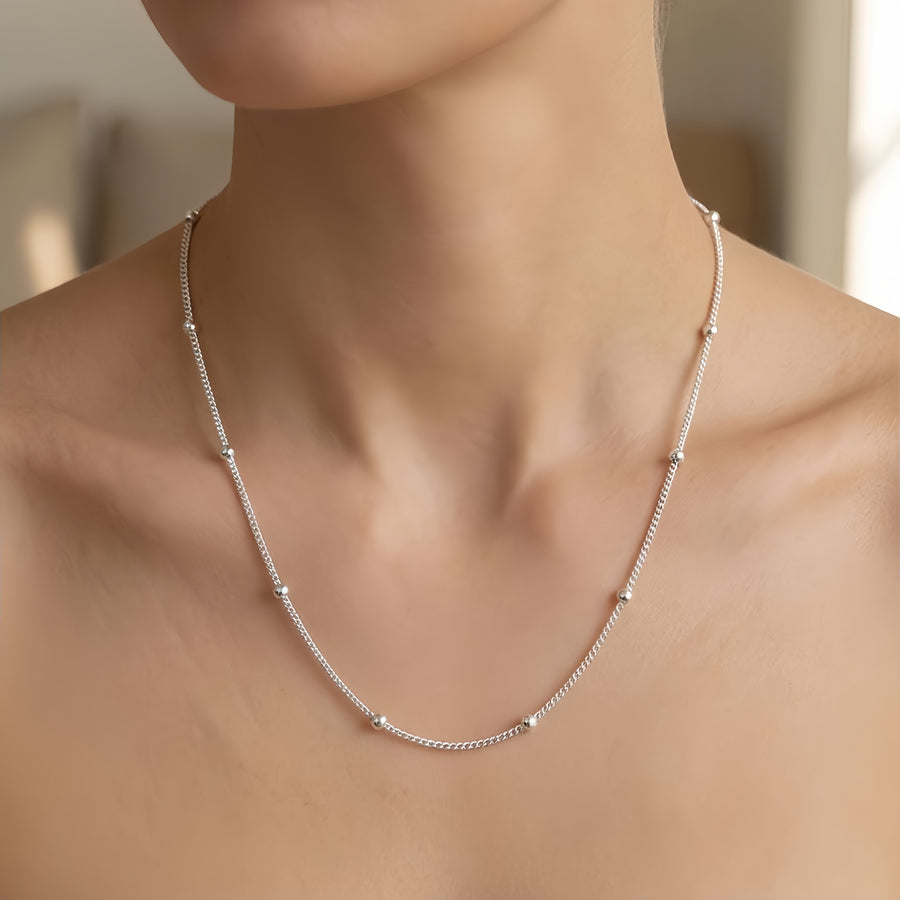 Italian gold-tone Beaded Chain Necklace – gold-plated necklace, front view