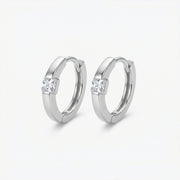 Square-Cut Zirconia Huggie Hoops – zircon earrings, close-up