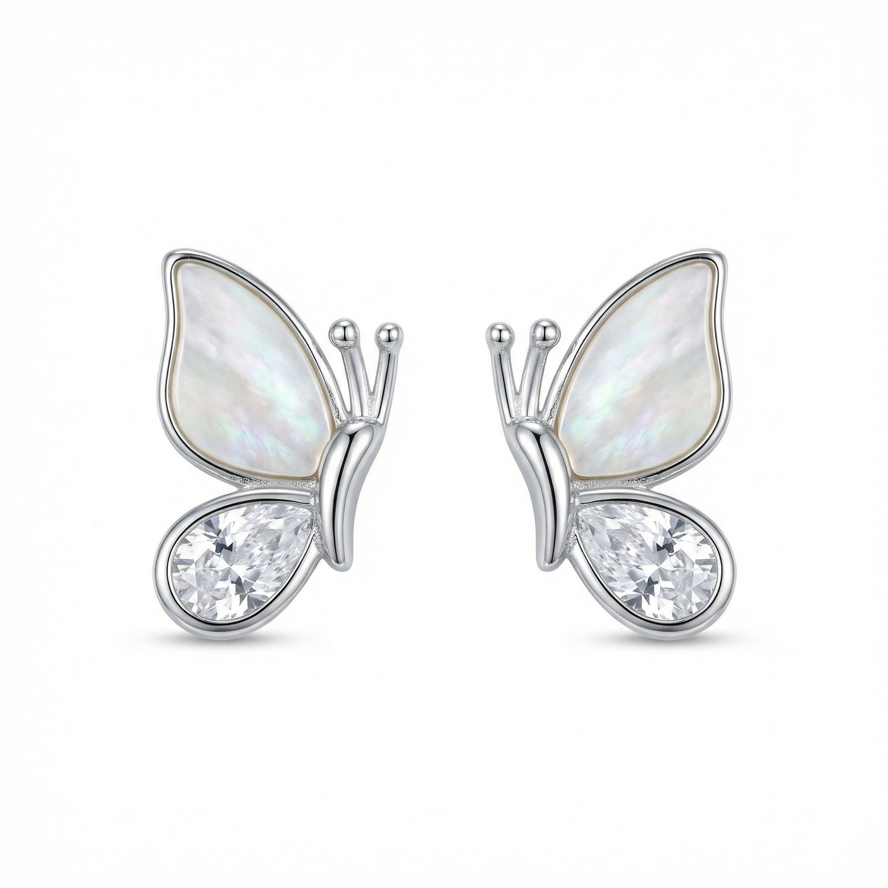 Iridescent Butterfly Stud Earrings – sterling silver earrings, side detail