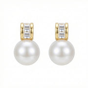 Pearl Drop Earrings with Baguette Accents – pearl earrings, close-up