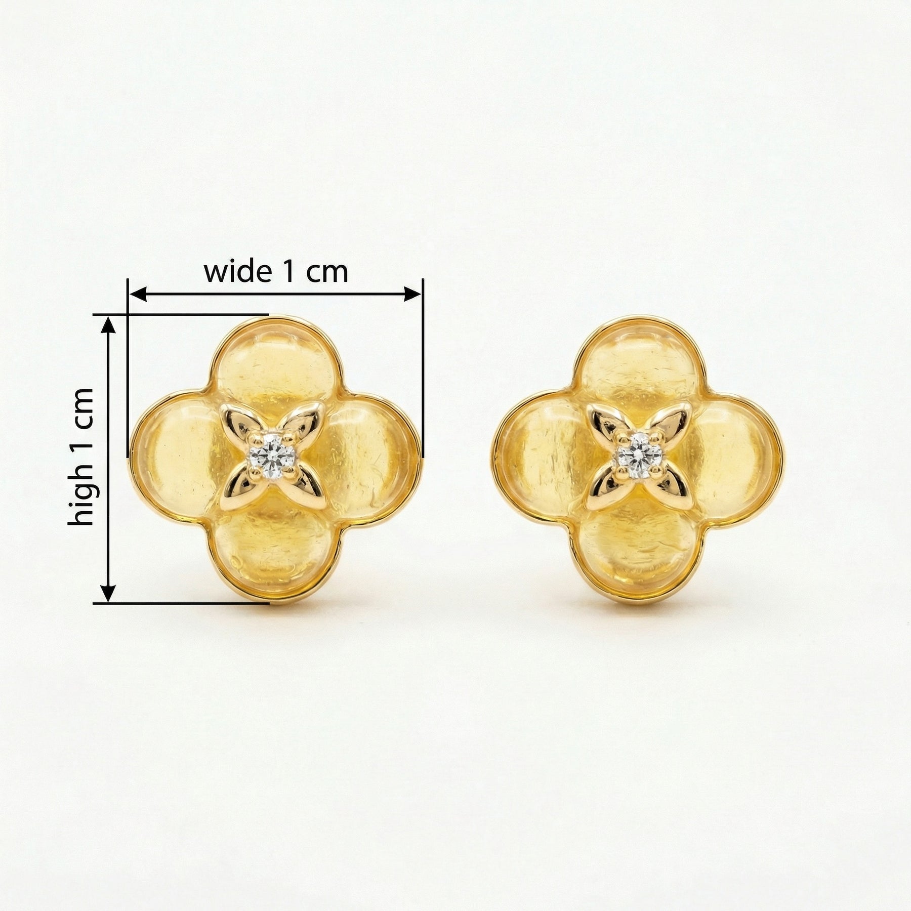 Citrine Clover Stud Earrings – sterling silver earrings, front view