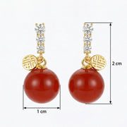Red Sphere Fortune Charm Earrings – sterling silver earrings, side detail