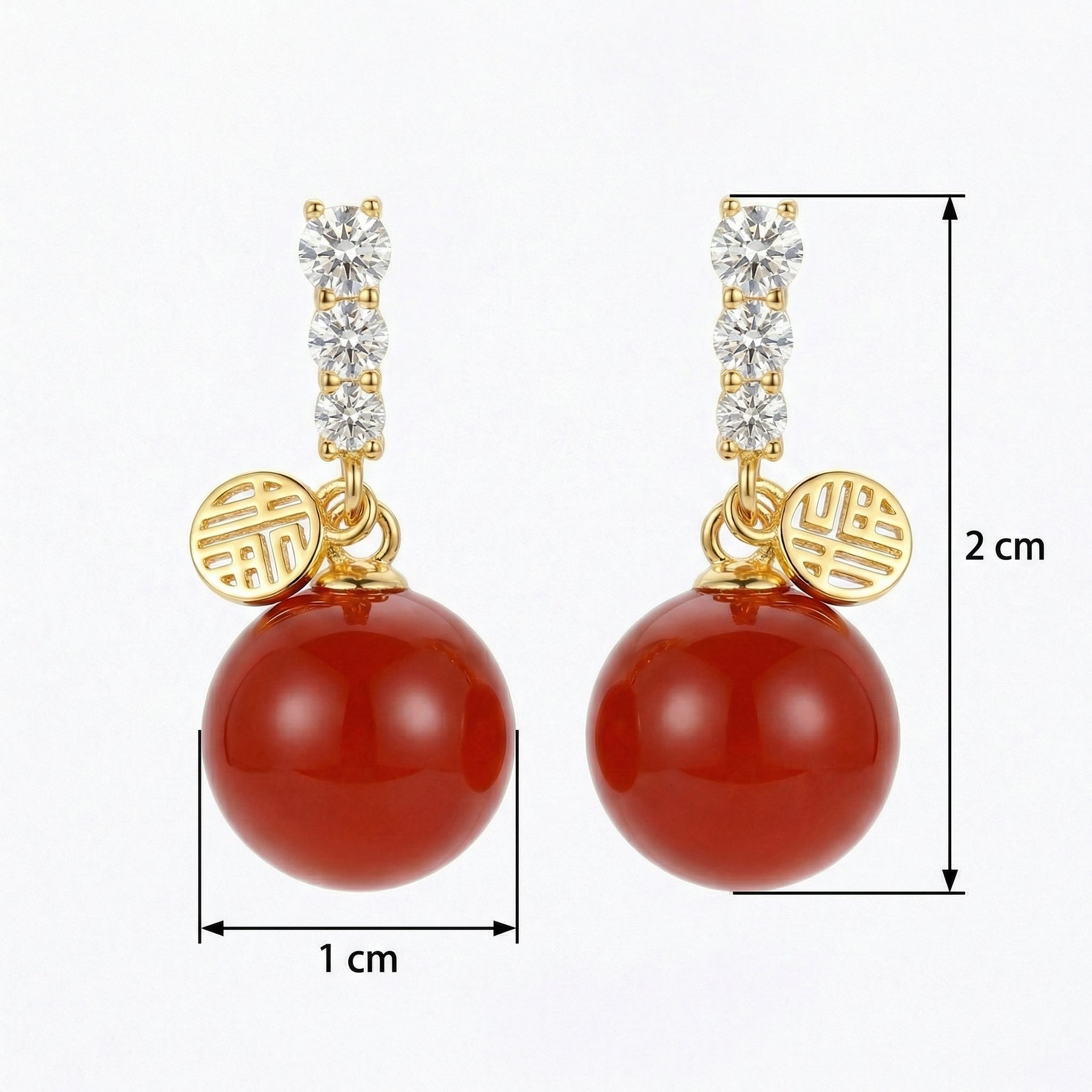 Red Sphere Fortune Charm Earrings – sterling silver earrings, side detail