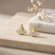 Fan-Shaped Baguette Stud Earrings – sterling silver earrings, close-up