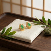 Jadeite-Inspired Filigree Stud Earrings – jade earrings, front view