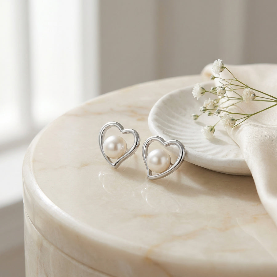 Cultured Pearl Heart Stud Earrings – pearl earrings