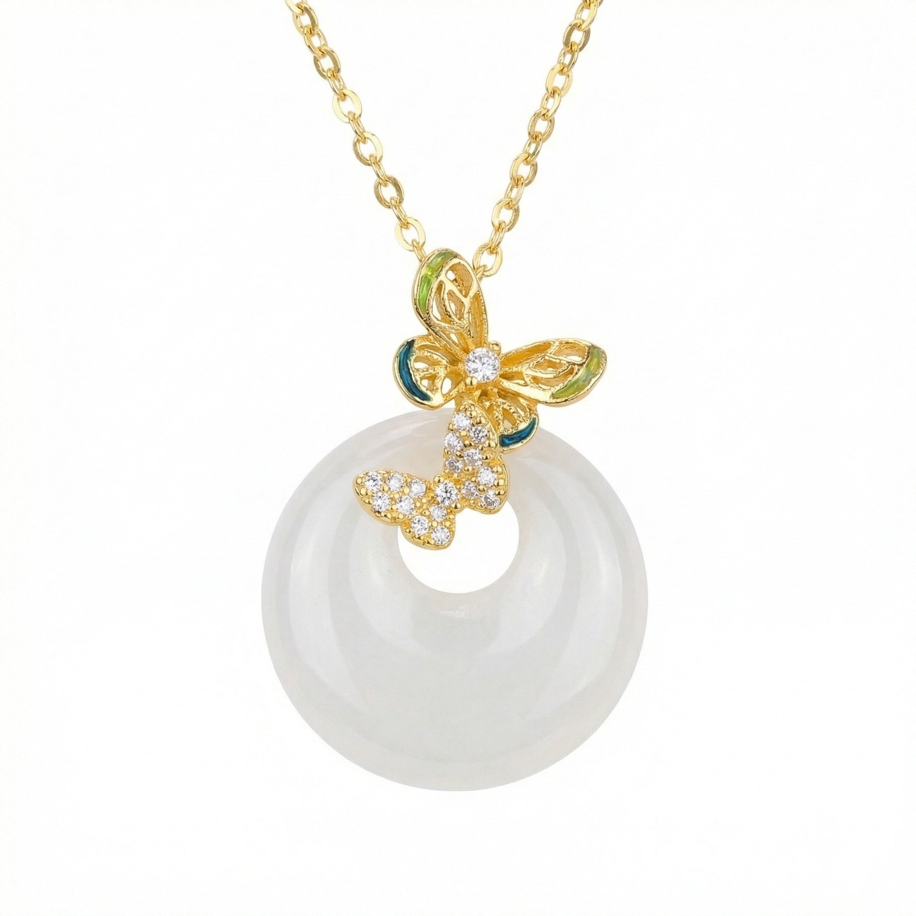Butterfly Enamel Pendant Necklace – sterling silver necklace, front view